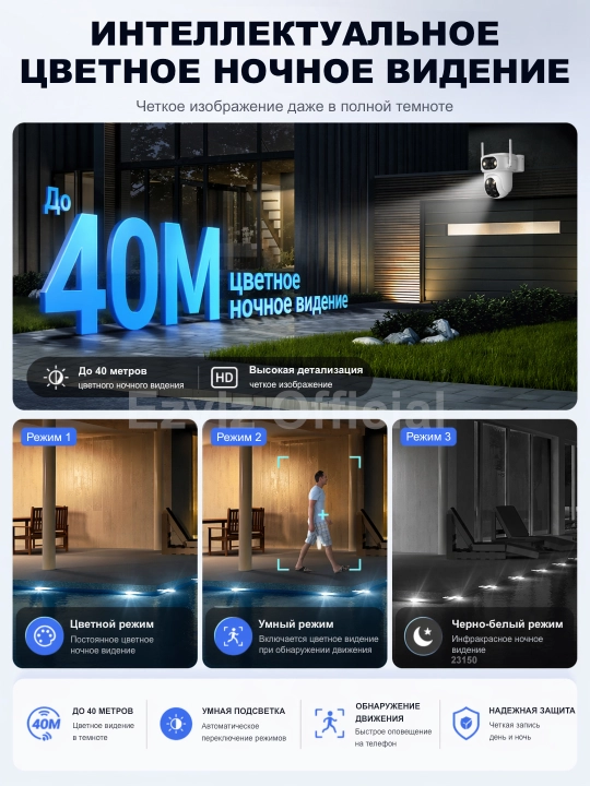 Sim kartali Ezviz ko‘cha kuzatuv kamerasi, 360 darajali kamera,uy uchun H9C4G Wi-Fi kamera