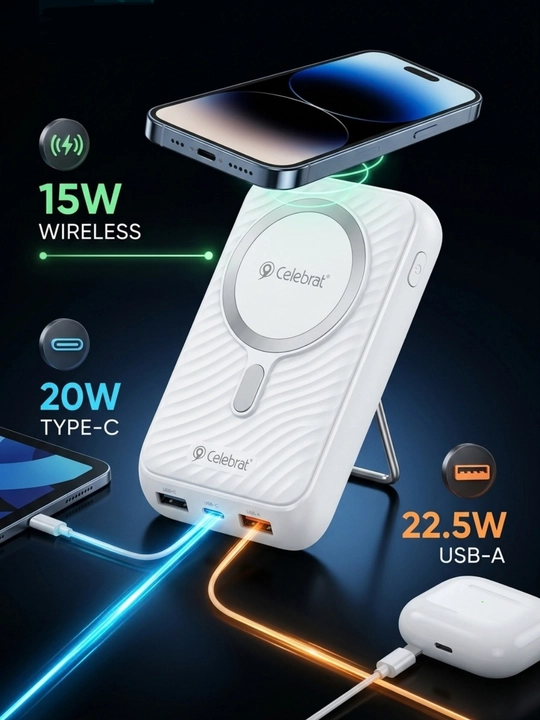 Power bank 10000 mAh, magnitli, 15W simsiz zaryad, 45W tezkor