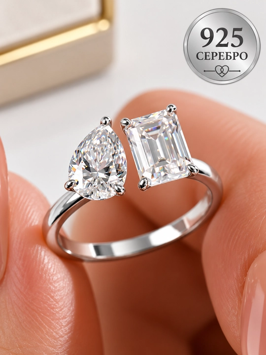 ALIXANDRA 925 Kumush Moissanite Uzuk — 2 Carat D Color, Sertifikatli