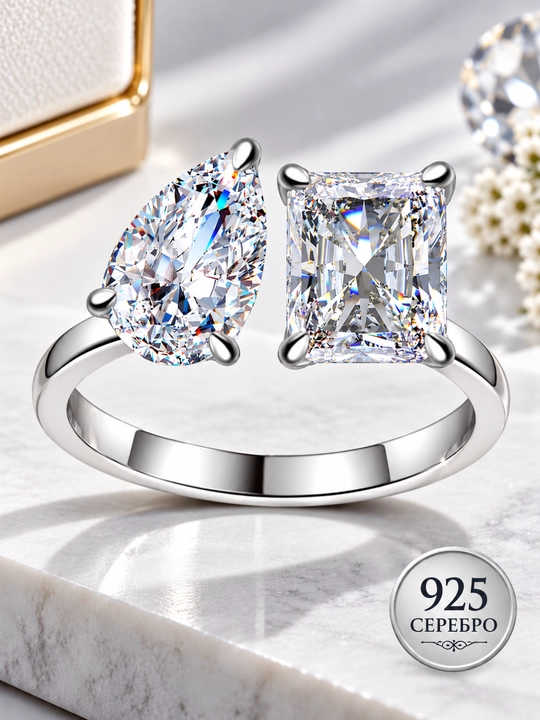 ALIXANDRA 925 Kumush Moissanite Uzuk — 2 Carat D Color, Sertifikatli