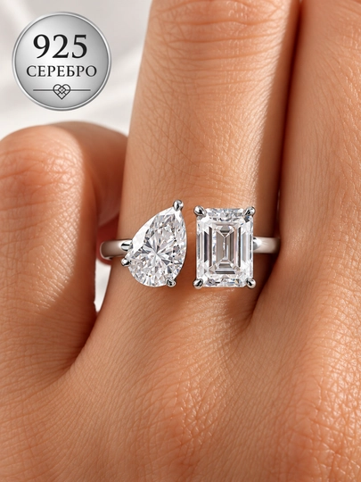 ALIXANDRA 925 Kumush Moissanite Uzuk — 2 Carat D Color, Sertifikatli