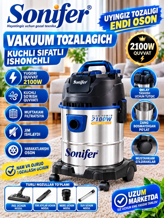 Sonifer 2100W Yuqori Quvvatli Vakuum Tozalagich va Changyutgich - 