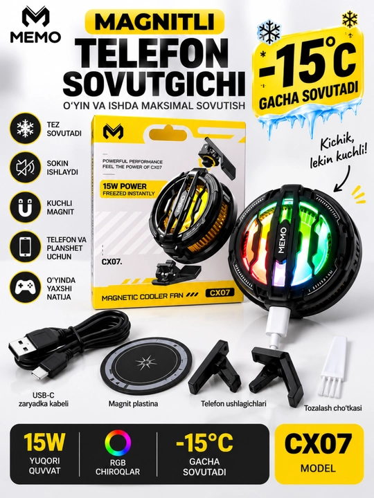 PUBG, Call of Duty va boshqa o‘yinlar uchun batareya va kabelli telefon sovutgichi - 