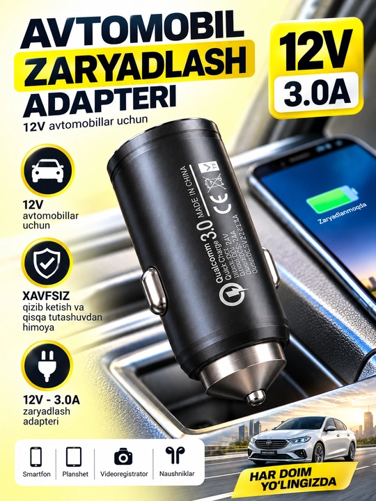 TESCO avtomobil quvvatlagichi (38W/12 V) telefonlar uchun o‘ta tezkor va 3.1A quvvatlash