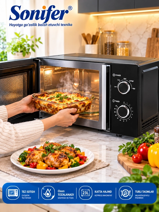 Sonifer 23L Mikrotolqinli Pech (1280W, Mexanik Boshqaruvli)