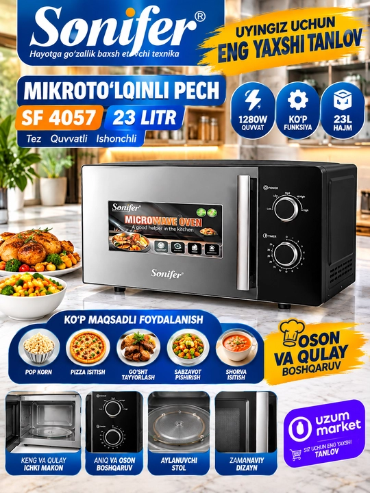 Sonifer 23L Mikrotolqinli Pech (1280W, Mexanik Boshqaruvli) - 