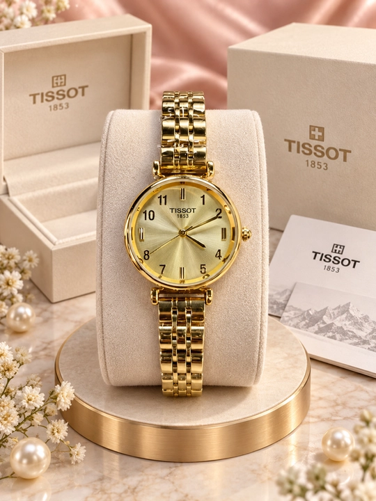 Ayollar qo‘l soati Tissot 1853, kvarts mexanizmli, metall remishokli klassik soat - 
