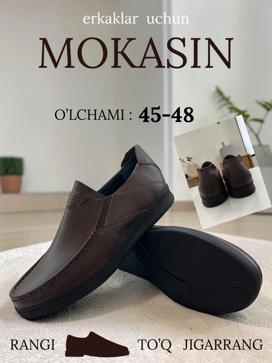 Roberto Bossi erkaklar uchun klassik, 100% tabiiy charmdan tikilgan mokasinlar
