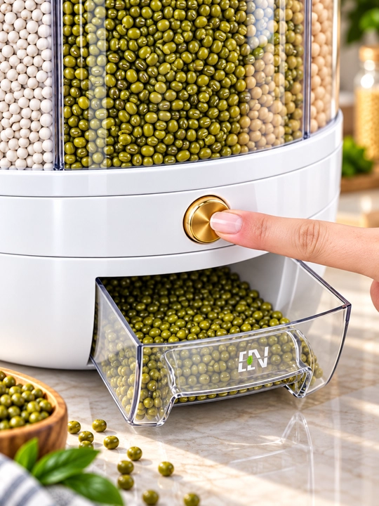 Yormalarni saqlash uchun  konteyner-dispenser, dozator bilan, 6 ta bo‘limdan, 12.5 l