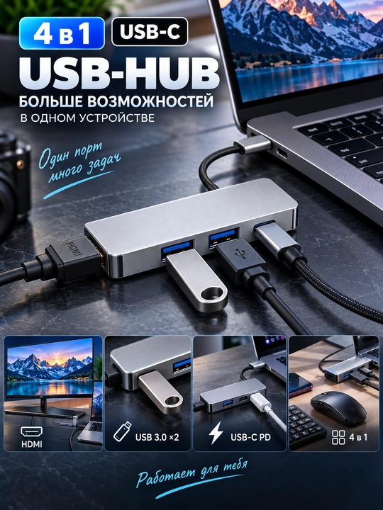 Ko‘p funksiyali USB-C adapter 8 tasi 2 da perexodnik, Hub,HDMI Хаb