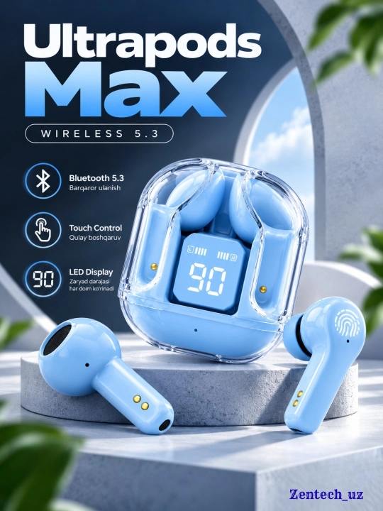 Simsiz quloqchin Ultrapods Max Bluetooth 5.3, LED displey, sensorli boshqaruv, rangli turi
