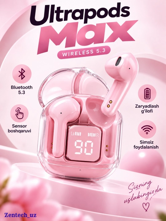 Беспроводные наушники Ultrapods Max Bluetooth 5.3, LED-дисплей, сенсорное управление