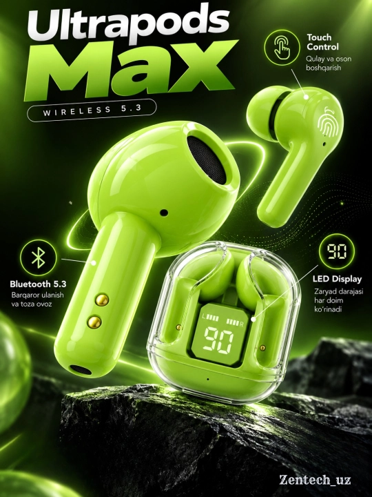 Беспроводные наушники Ultrapods Max Bluetooth 5.3, LED-дисплей, сенсорное управление