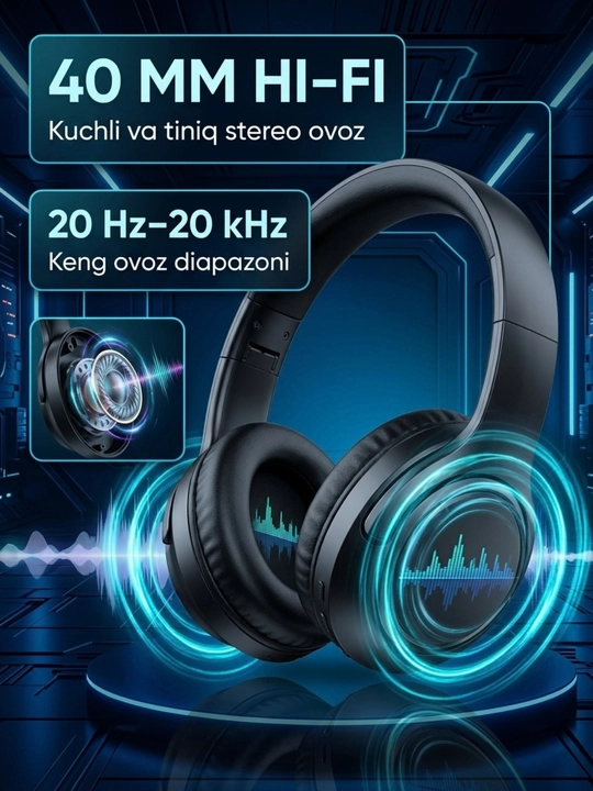 Bluetooth quloqchin A45, simsiz naushnik, 40 mm, Type-C, 16 soat