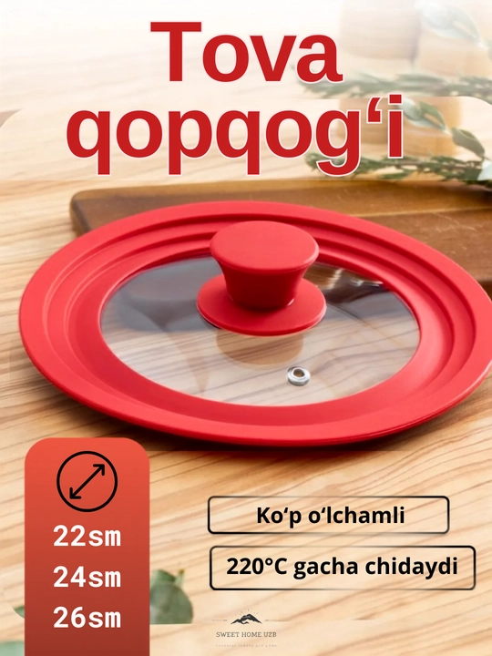 Tova uchun qopqoq, universal, silikon, 22, 24, 26 sm, shisha - 