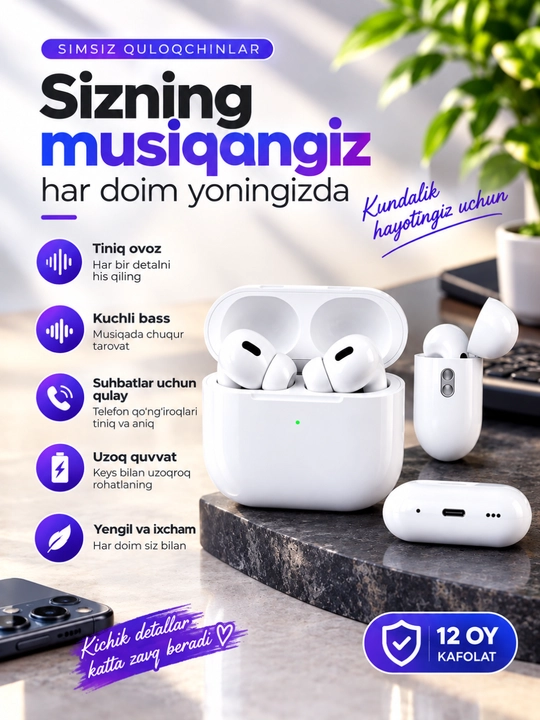 IPhone va Android uchun A.Pods PRO 2 simsiz quloqchinlari - 