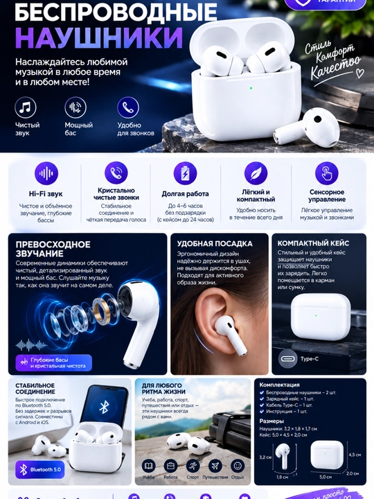 IPhone va Android uchun A.Pods PRO 2 simsiz quloqchinlari