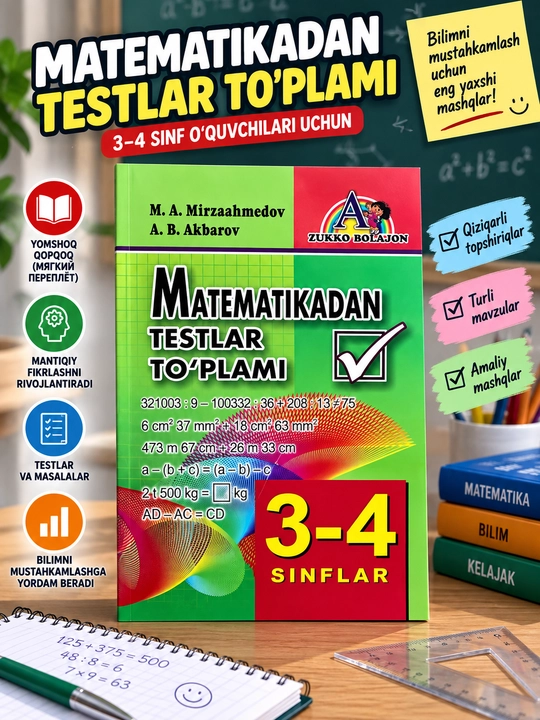 Matematikadan testlar to‘plami, 3–4 sinf, M. A. Mirzaahmedov, A. B. Akbarov - 