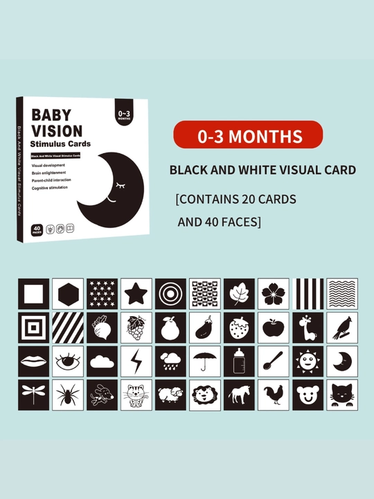 Baby Vision rivojlantiruvchi kartochkalari, 0–36 oylik bolalar uchun, 40 dona - 