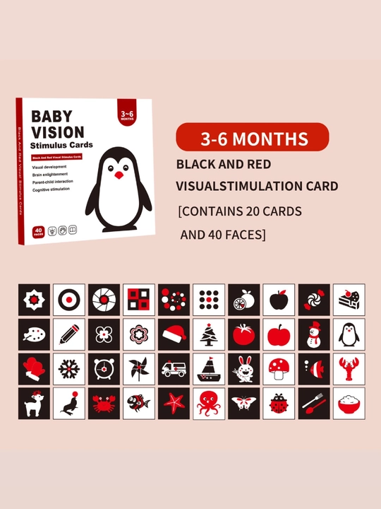 Baby Vision rivojlantiruvchi kartochkalari, 0–36 oylik bolalar uchun, 40 dona - 