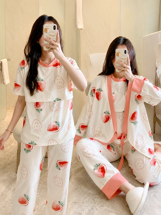 Пижама для беременных, пижама для кормящих матерей, комплект пижамы из 3 предметов - 