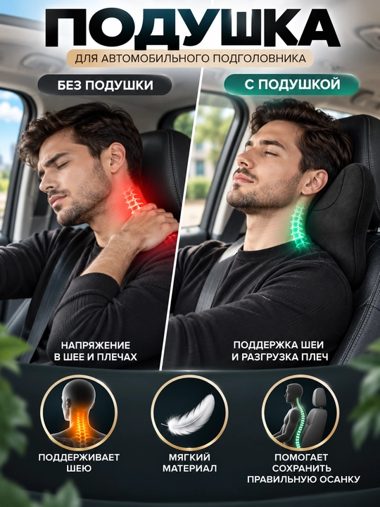 Avtomobil uchun ergonomik bo‘yin yostiqchasi – yumshoq, qulay va oson o‘rnatish aksessuari