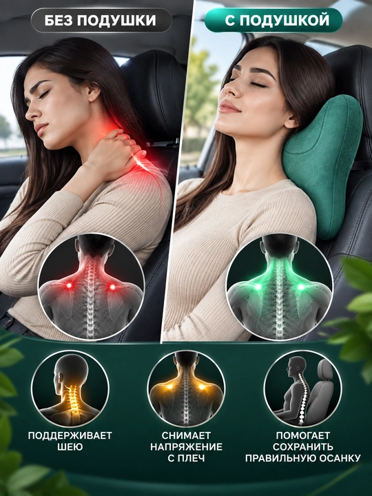 Avtomobil uchun ergonomik bo‘yin yostiqchasi – yumshoq, qulay va oson o‘rnatish aksessuari