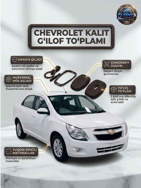 Chevrolet Cobalt pult chexoli, metall karkasli eko charm kalit g'ilofi, brelokli - 
