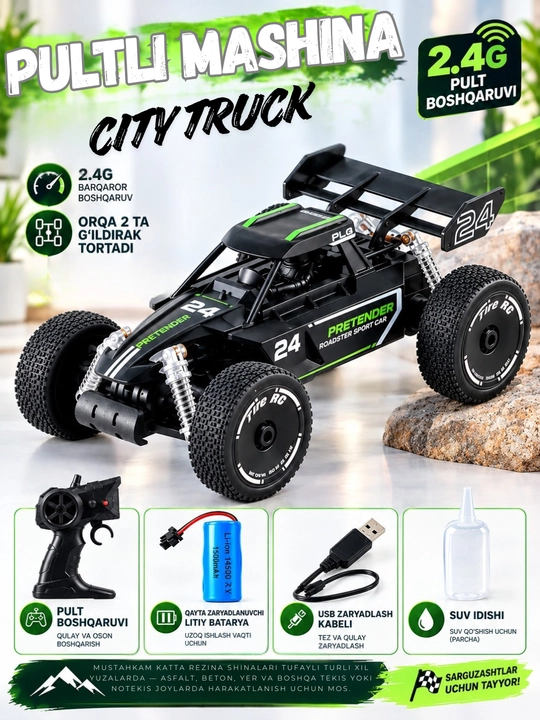 Pultli mashina CITY TRUCK 1:16, LED, 2.4Ghz, har qanday yuzada harakatlanuvchi RC mashina - 