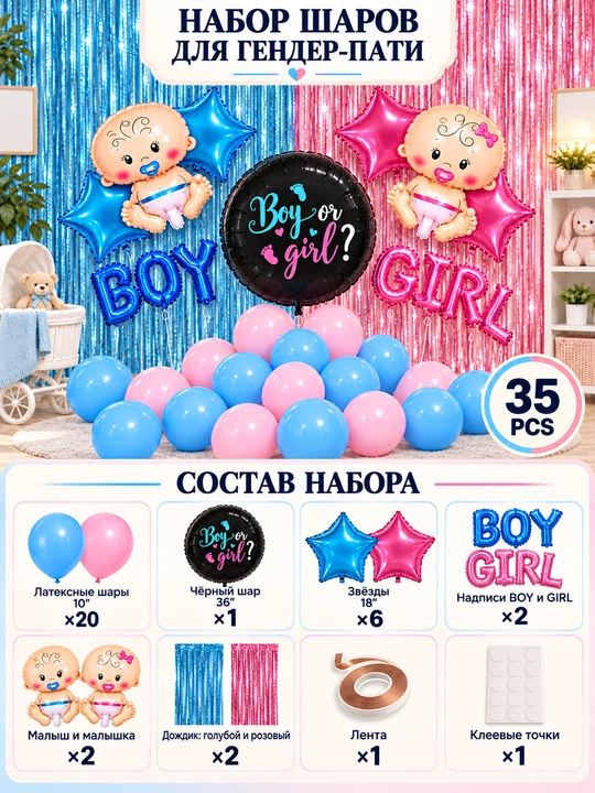 Воздушный шар из фольги BABY BOY и BABY GIRL, комплект для гендерной вечеринки и роддома