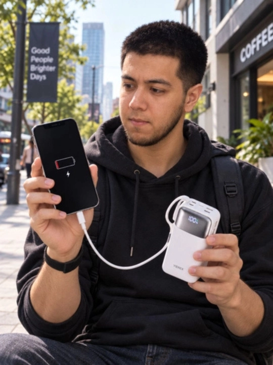VIEREX VP103 Power Bank 30000 mAh, 20W tezkor zaryad, ichki Type-C va Lightning kabelli