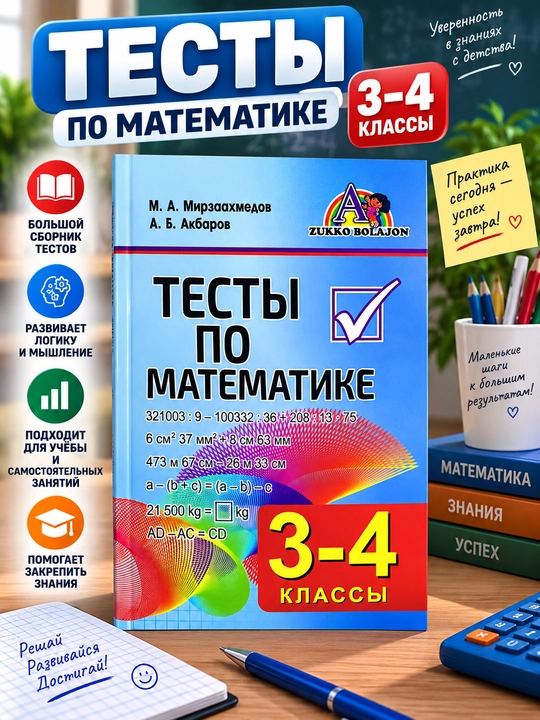 Matematika fanidan testlar, 3–4-sinflar, M. A. Mirzaahmedov, A. B. Akbarov - 