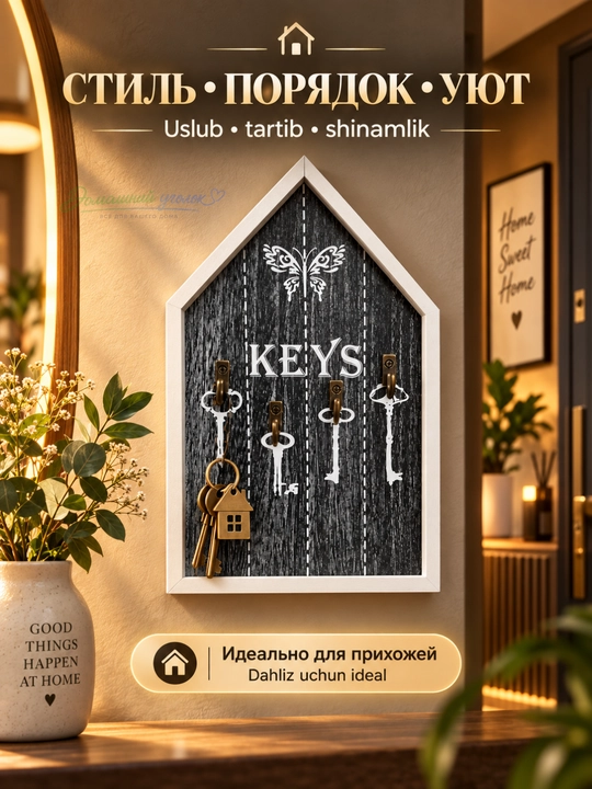 Ключница настенная деревянная для ключей, декоративный органайзер в прихожую