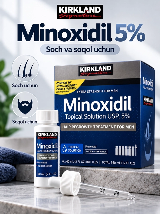 Soch va soqol o'stirish uchun minoksidil Kirkland Minoxidil 5%, 60 ml 1 dona