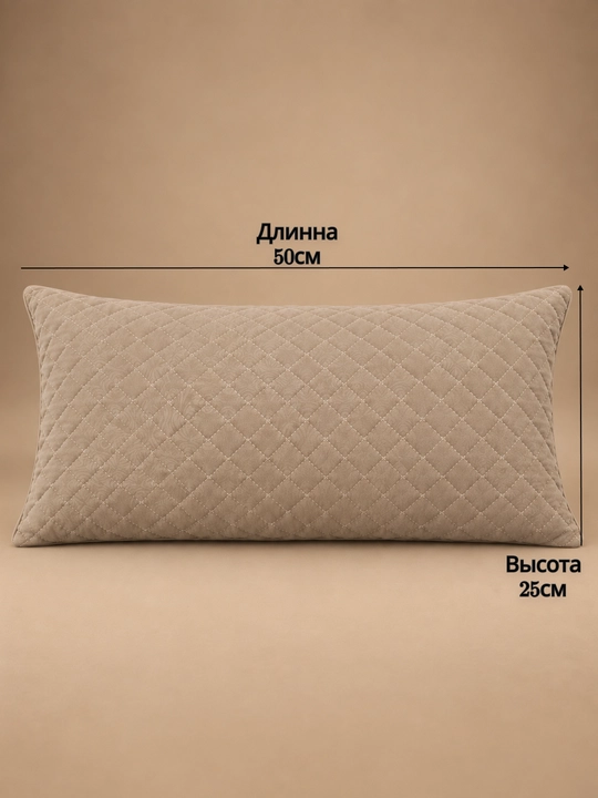 Dekorativ yostiq, marmar satin matodan, 50×25 sm, to‘g‘ri to‘rtburchak shaklida, zich - 