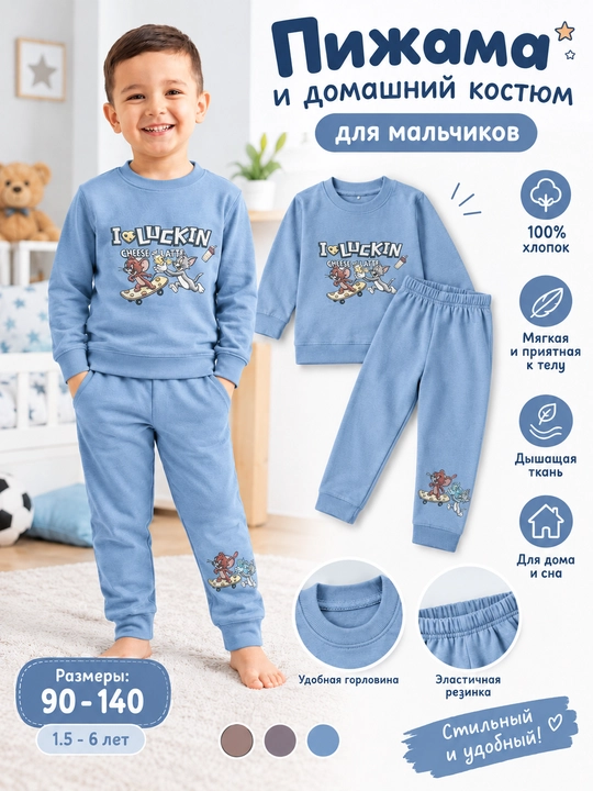 Пижама детская, кашемир пижама детский, 1–9 лет, пижама для мальчиков - 