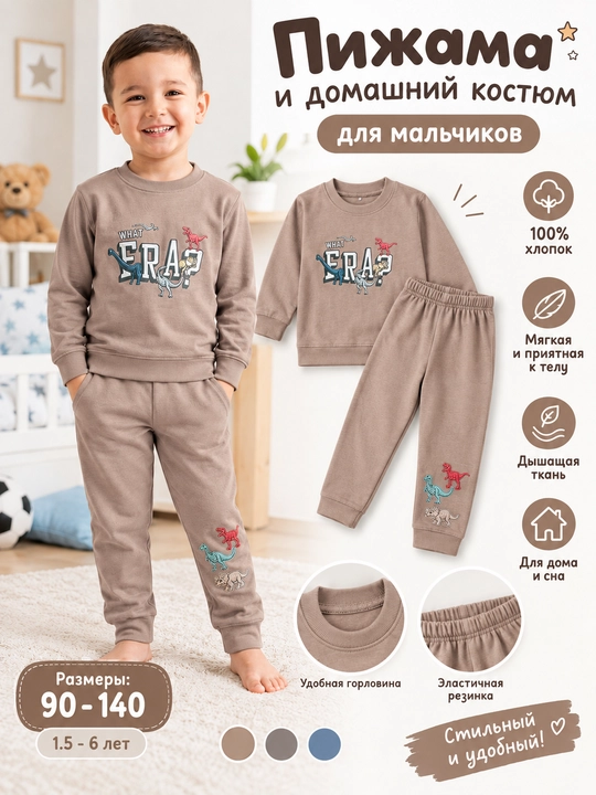 Пижама детская, кашемир пижама детский, 1–9 лет, пижама для мальчиков - 