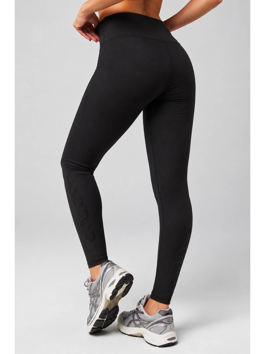 Ayollar Losini — Yuqori Bel, Qora Rang, Bezagi Bor, Kundalik va Sport Uslubidagi Leggings