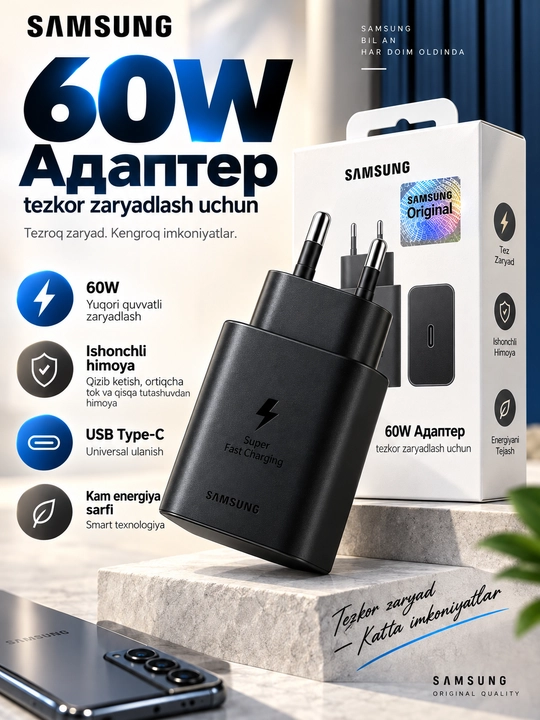 60W Samsung Adapter — для быстрой зарядки