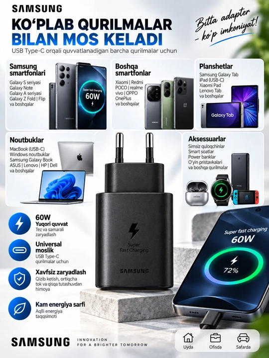 60W Samsung Adapter — для быстрой зарядки
