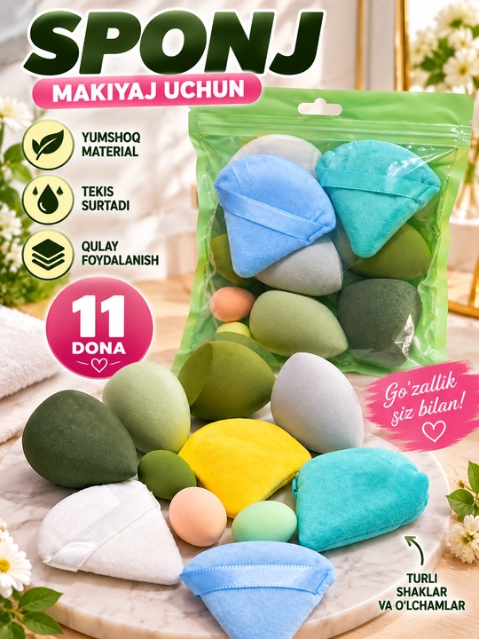 Makiyaj uchun yumshoq sponj, to'plam - 