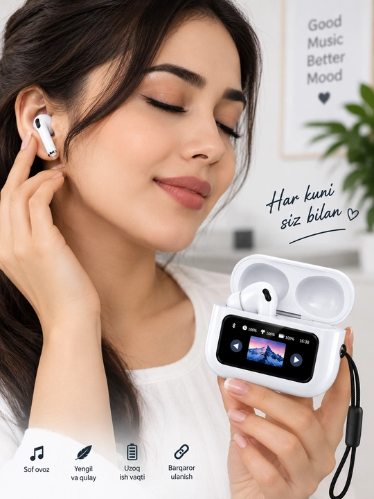 Simsiz Bluetooth naushnik A9 Pro, smart ekranli, ANC, USB-C, mikrofon, kuchli bass