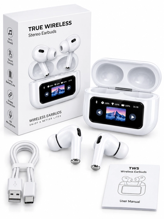 Simsiz Bluetooth naushnik A9 Pro, smart ekranli, ANC, USB-C, mikrofon, kuchli bass