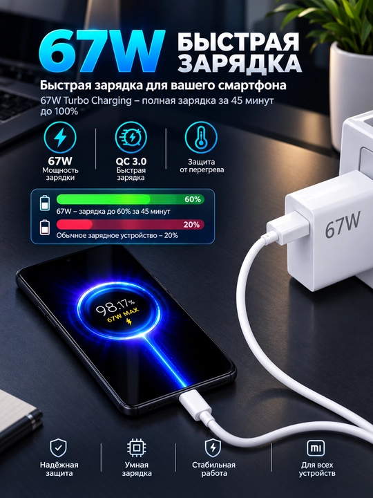 Xiaomi 67W HyperCharge Combo Type-A — tezkor zaryadlovchi qurilma