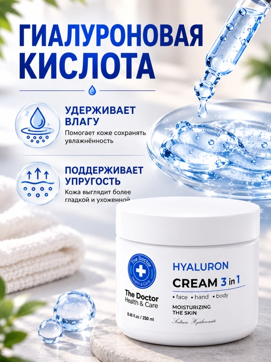 Крем Домашний Доктор, 3 в 1 косметический, с пантенолом, гиалуроном, сулиткой, 250 мл