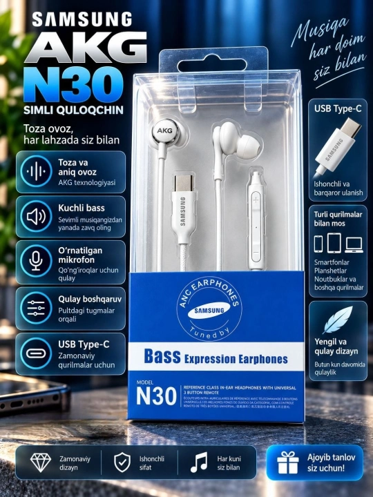Type-C Stereo simli Samsung AKG quloqchinlari - 