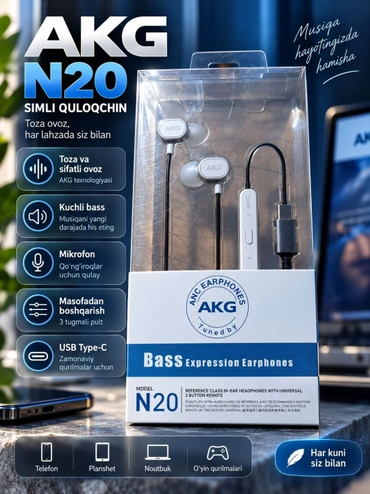 Type-C Stereo simli Samsung AKG quloqchinlari - 