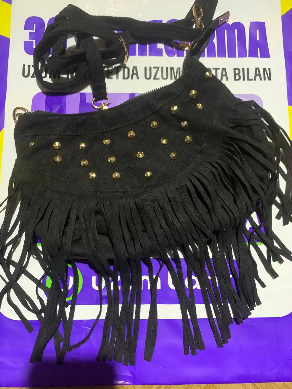 Ayollar uchun boho uslubidagi yelka sumkasi, popukli va metall bezakli krossbodi