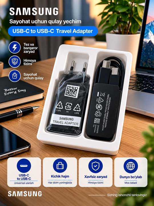 Зарядное устройство Samsung 25W адаптер USB Type-C + кабель Type-C–Type-C 3A 1metr
