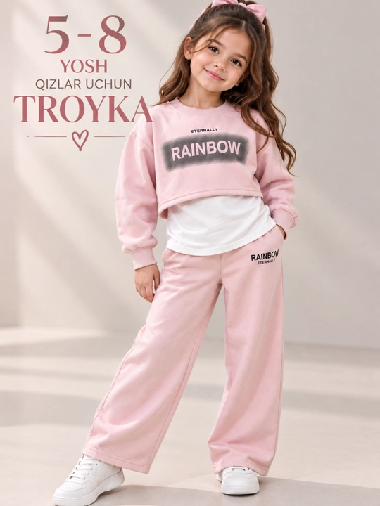Qizlar uchun zamonaviy kostyum-troyka 5–8 yosh, 3 qismli sport kostyum, kundalik kiyim - 